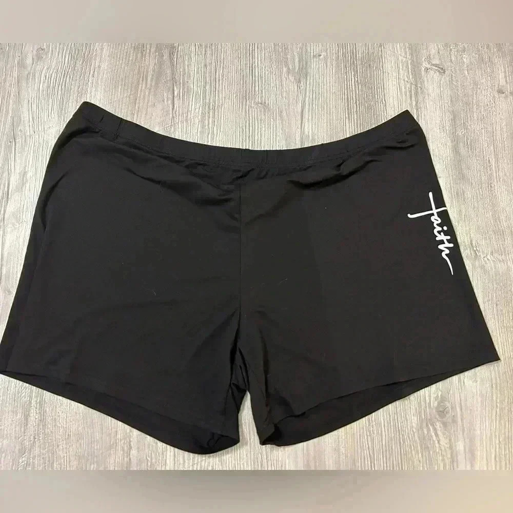 Women's Plus Size Black Shorts 6XL "Faith Graphic" NWOT Stretch 100% Polyester